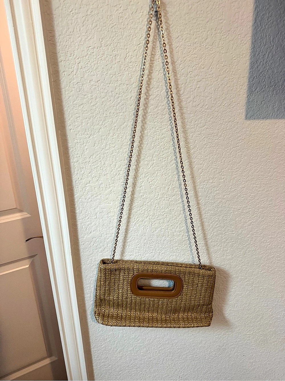 Woven Chain Clutch in Brown & Tan